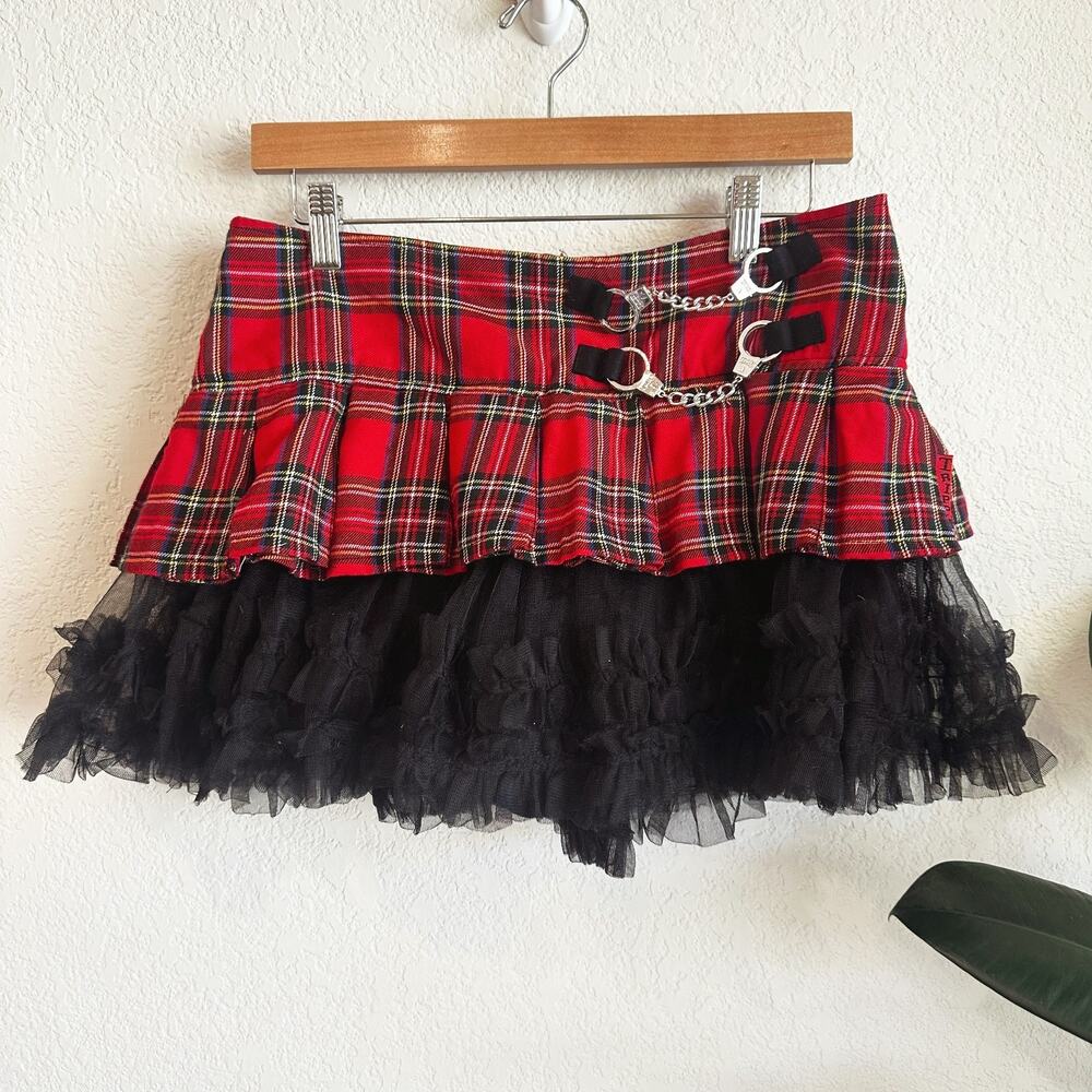 Tripp NYC Plaid Mini Skirt Large Tulle Layered Punk Goth Emo Y2K 90s School Girl - Picture 2 of 11